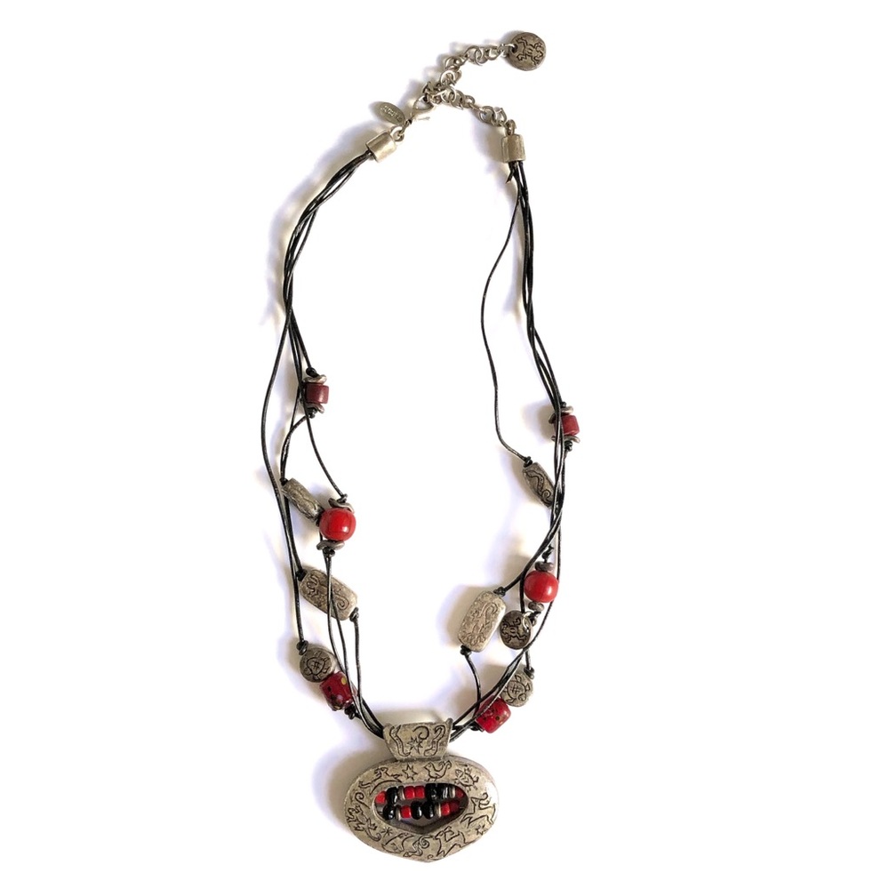 Vintage Chico's Keith Haring Stones Pendant Necklace Silver Tone